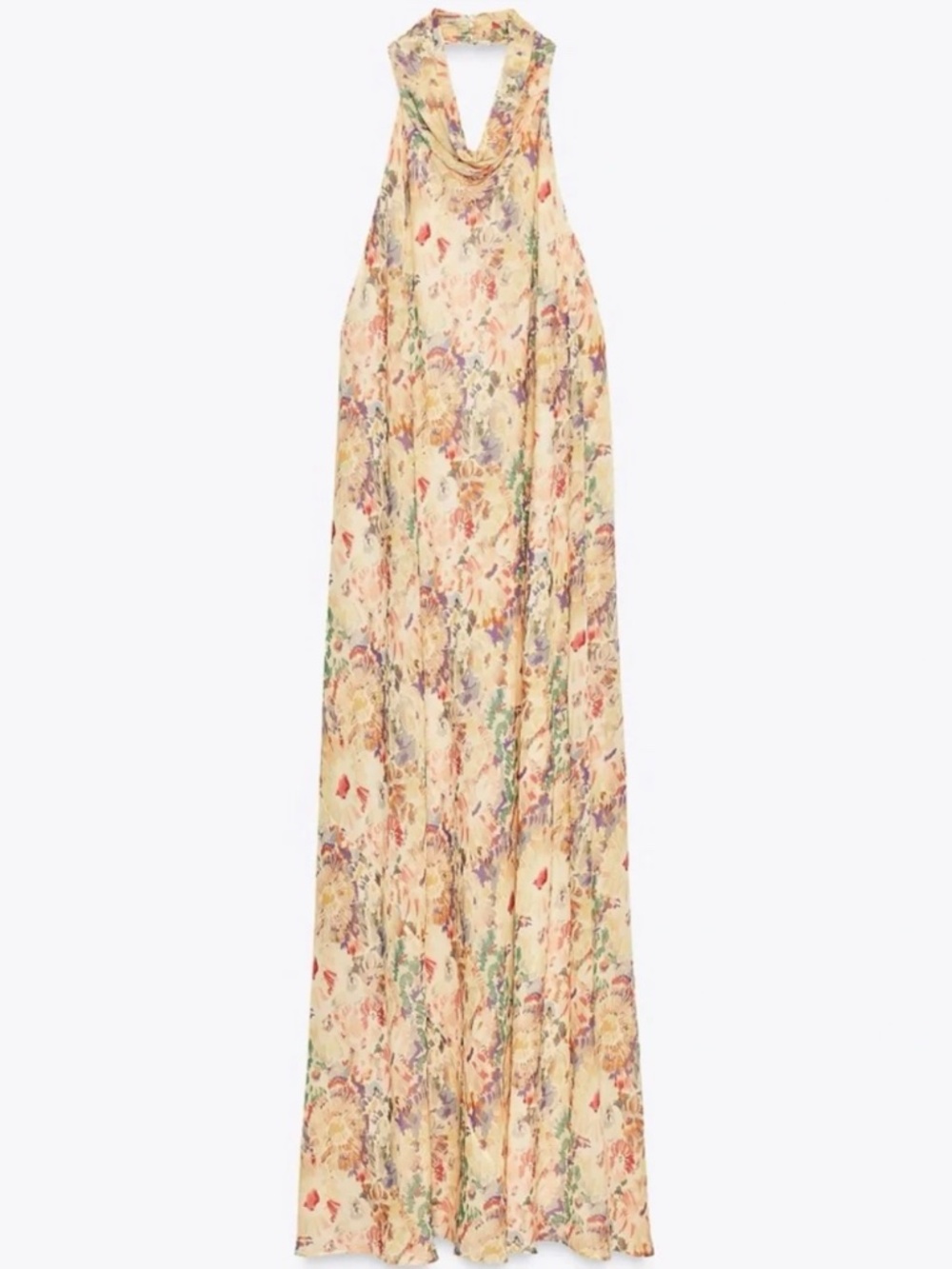 ZARA ZW Collection Floral Halter Maxi Dress Open Back Yellow NWT M - Picture 7 of 12